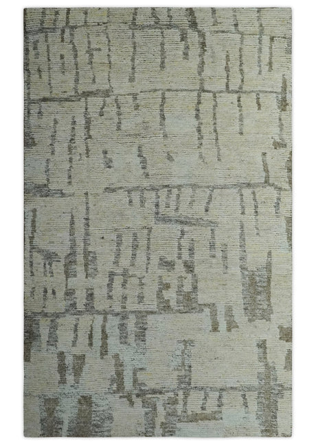 Custom Made Beige, Olive and Gray Hand Knotted Modern Abstract wool Area Rug