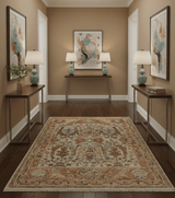 Custom Made Beige, Peach And Green Transition Hand Knotted wool rug