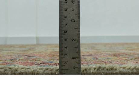Custom Made Beige, Peach And Green Transition Hand Knotted wool rug