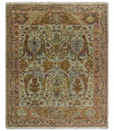 Custom Made Beige, Peach And Green Transition Hand Knotted wool rug