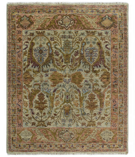 Custom Made Beige, Peach And Green Transition Hand Knotted wool rug