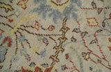 Custom Made Beige, Rust and Blue Traditional Style Hand Knotted Wool Area Rug