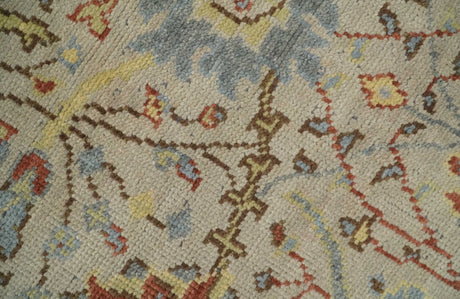 Custom Made Beige, Rust and Blue Traditional Style Hand Knotted Wool Area Rug