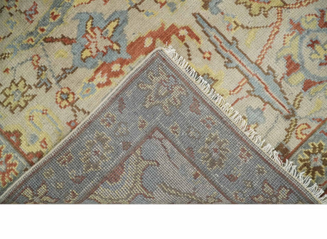 Custom Made Beige, Rust and Blue Traditional Style Hand Knotted Wool Area Rug