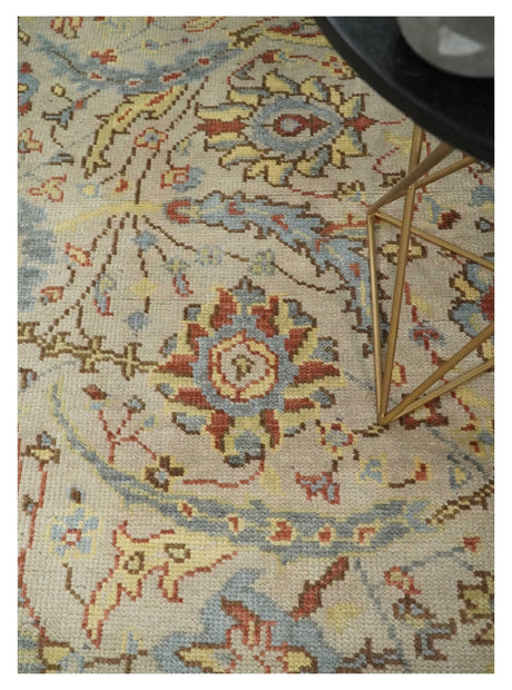 Custom Made Beige, Rust and Blue Traditional Style Hand Knotted Wool Area Rug