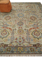 Custom Made Beige, Rust and Blue Traditional Style Hand Knotted Wool Area Rug