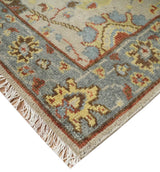 Custom Made Beige, Rust and Blue Traditional Style Hand Knotted Wool Area Rug