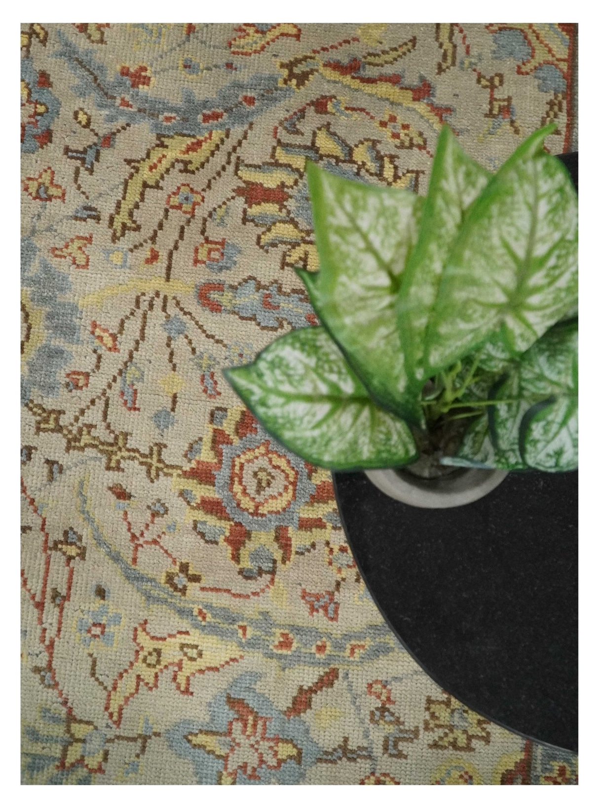 Custom Made Beige, Rust and Blue Traditional Style Hand Knotted Wool Area Rug