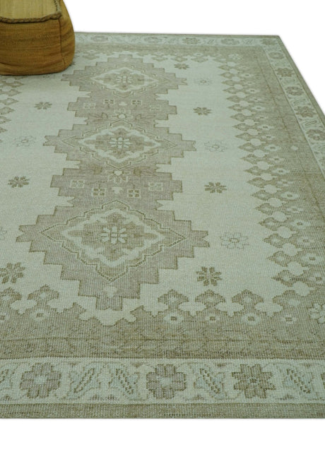 Custom Made Beige Traditional Turkish Design Hand knotted Wool Area Rug