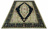 Custom Made Black And Ivory Traditional Serapi Design Hand Knotted Wool Rug