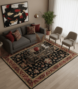 Custom Made Black, Rust, and Olive Traditional Oriental Hand Knotted Wool Area Rug