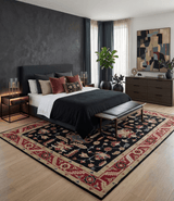 Custom Made Black, Rust, and Olive Traditional Oriental Hand Knotted Wool Area Rug