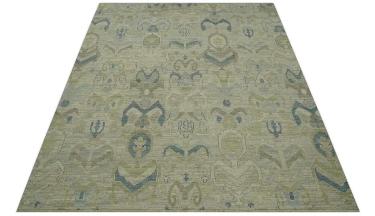 Custom Made Blue And Beige Modern Ikat Design Hand Knotted Wool Area Rug