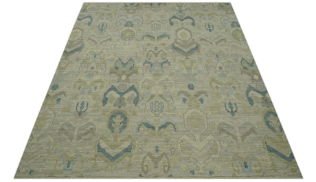 Custom Made Blue And Beige Modern Ikat Design Hand Knotted Wool Area Rug