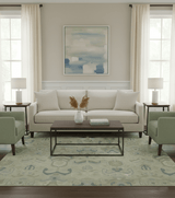 Custom Made Blue And Beige Modern Ikat Design Hand Knotted Wool Area Rug