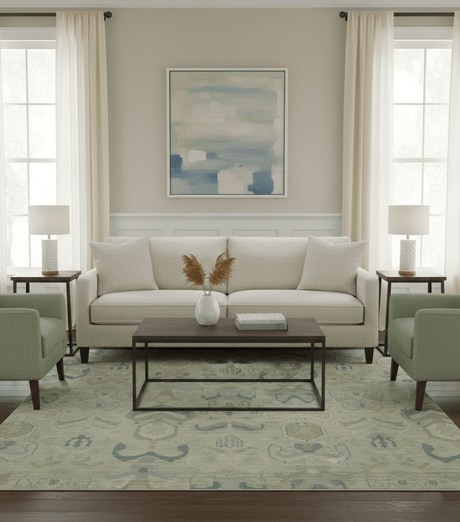 Custom Made Blue And Beige Modern Ikat Design Hand Knotted Wool Area Rug