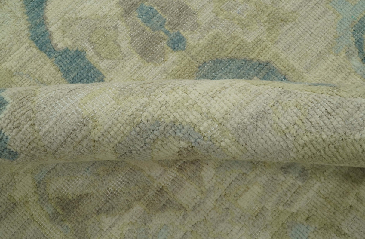 Custom Made Blue And Beige Modern Ikat Design Hand Knotted Wool Area Rug