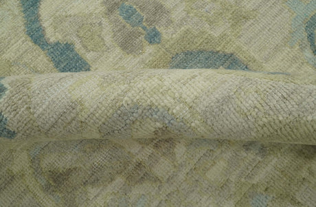 Custom Made Blue And Beige Modern Ikat Design Hand Knotted Wool Area Rug