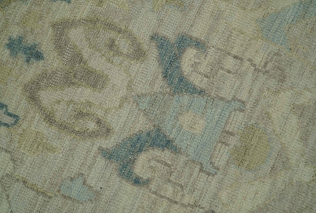 Custom Made Blue And Beige Modern Ikat Design Hand Knotted Wool Area Rug