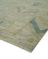 Custom Made Blue And Beige Modern Ikat Design Hand Knotted Wool Area Rug