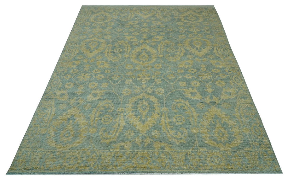 Custom Made Blue And Beige Traditional Floral Hand Knotted Wool Rug