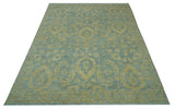 Custom Made Blue And Beige Traditional Floral Hand Knotted Wool Rug