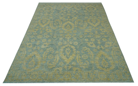 Custom Made Blue And Beige Traditional Floral Hand Knotted Wool Rug