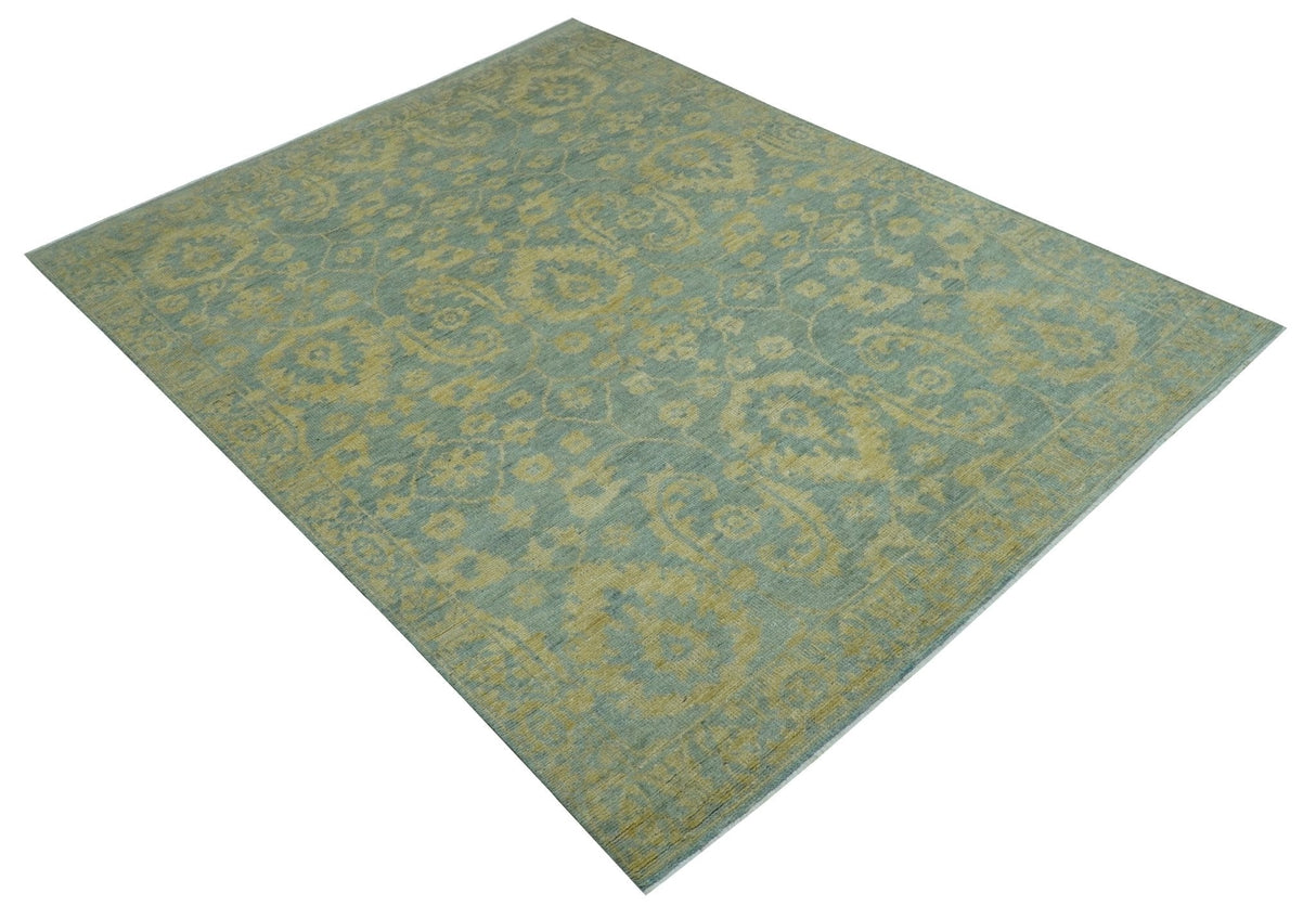 Custom Made Blue And Beige Traditional Floral Hand Knotted Wool Rug