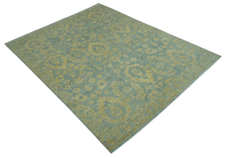 Custom Made Blue And Beige Traditional Floral Hand Knotted Wool Rug