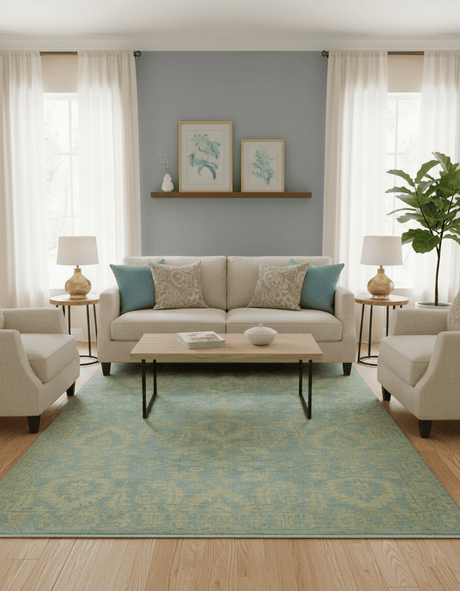 Custom Made Blue And Beige Traditional Floral Hand Knotted Wool Rug
