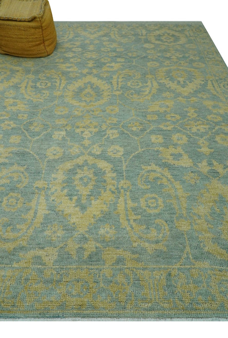 Custom Made Blue And Beige Traditional Floral Hand Knotted Wool Rug