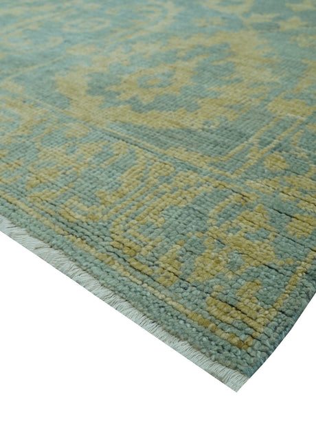 Custom Made Blue And Beige Traditional Floral Hand Knotted Wool Rug