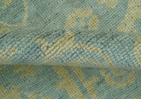 Custom Made Blue And Beige Traditional Floral Hand Knotted Wool Rug
