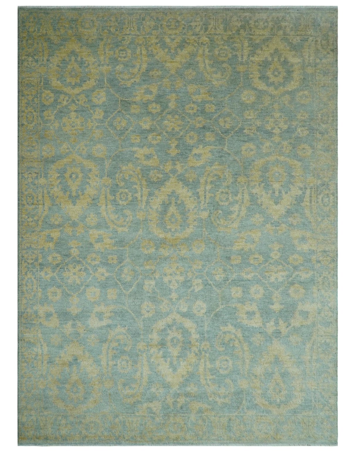 Custom Made Blue And Beige Traditional Floral Hand Knotted Wool Rug