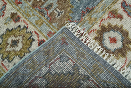 Custom Made Blue And Beige Traditional Hand Knotted Wool Area Rug