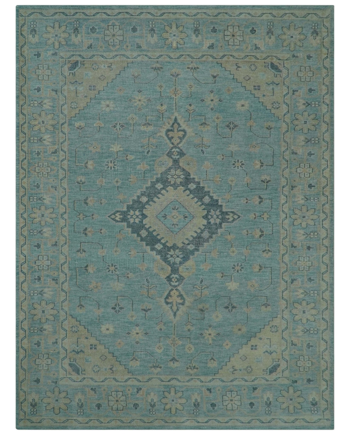 Custom Made Blue And Beige Turkish Design Hand knotted Wool Area Rug