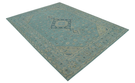 Custom Made Blue And Beige Turkish Design Hand knotted Wool Area Rug