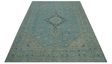 Custom Made Blue And Beige Turkish Design Hand knotted Wool Area Rug