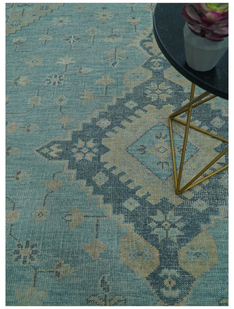 Custom Made Blue And Beige Turkish Design Hand knotted Wool Area Rug