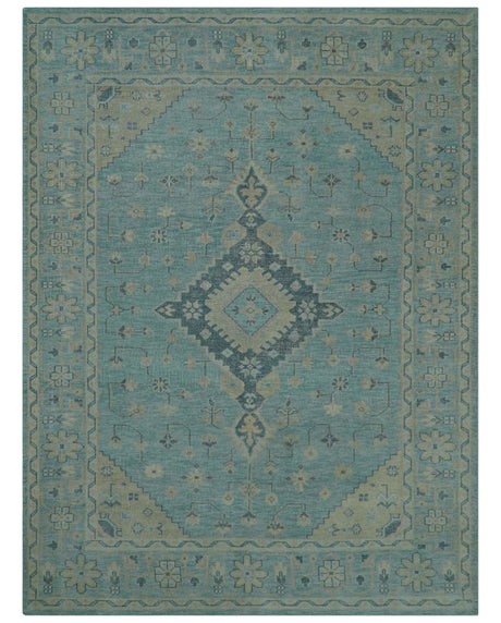 Custom Made Blue And Beige Turkish Design Hand knotted Wool Area Rug