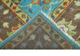 Custom Made Blue And Brown Traditional Floral Hand Knotted Wool Rug