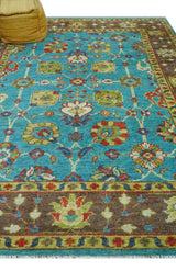 Custom Made Blue And Brown Traditional Floral Hand Knotted Wool Rug