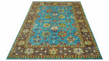 Custom Made Blue And Brown Traditional Floral Hand Knotted Wool Rug