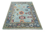 Custom Made Blue and Gray Hand Knotted Traditional Oushak Wool Area Rug