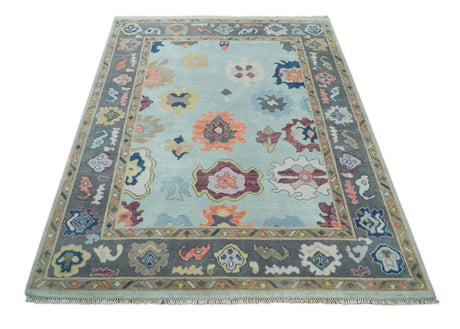 Custom Made Blue and Gray Hand Knotted Traditional Oushak Wool Area Rug