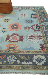 Custom Made Blue and Gray Hand Knotted Traditional Oushak Wool Area Rug