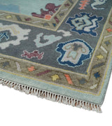 Custom Made Blue and Gray Hand Knotted Traditional Oushak Wool Area Rug