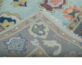 Custom Made Blue and Gray Hand Knotted Traditional Oushak Wool Area Rug