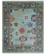 Custom Made Blue and Gray Hand Knotted Traditional Oushak Wool Area Rug