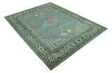 Custom Made Blue And Gray Traditional Medallion Hand Knotted Wool Rug